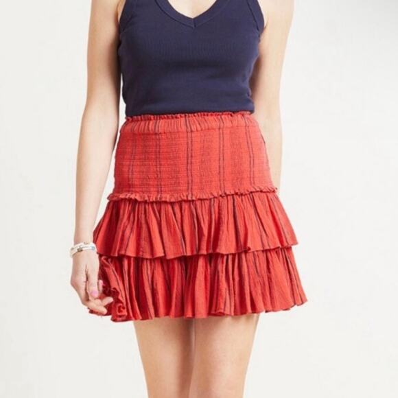 Sundry Mini Shirred Ruffle Skirt Red Size 4 (XL) NWT - Picture 1 of 5